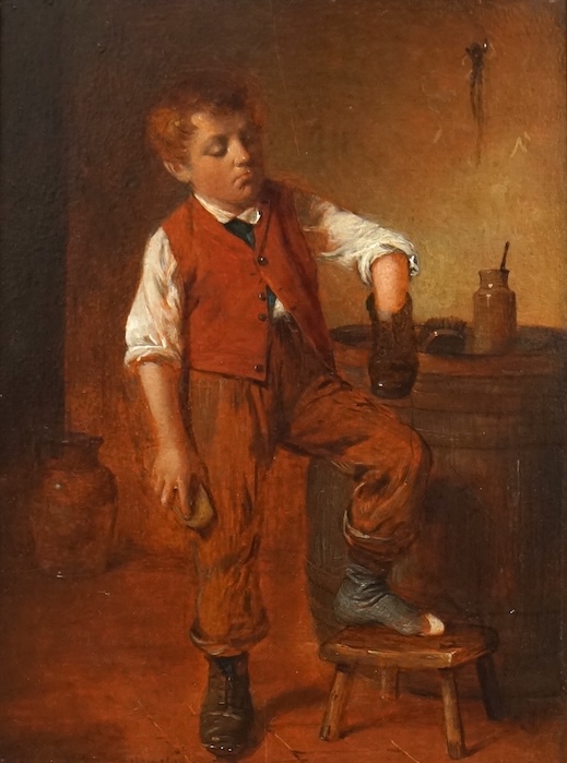William Hemsley (1819-1893), 'Shoe Shine', signed, oil on panel, 19.5 x 15.5cm, gilt framed